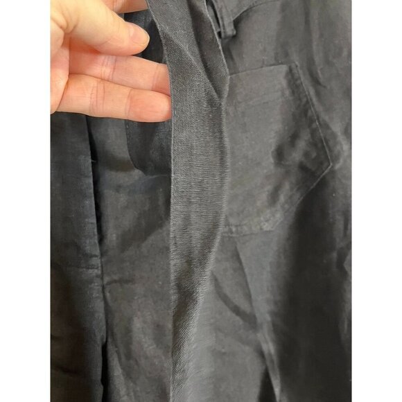 Coldwater Creek Linen Pant 16 Black Belted Neutral Classic Chic Preppy - Picture 4 of 12